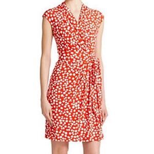 Eliza J red white polka dot faux wrap belt dress